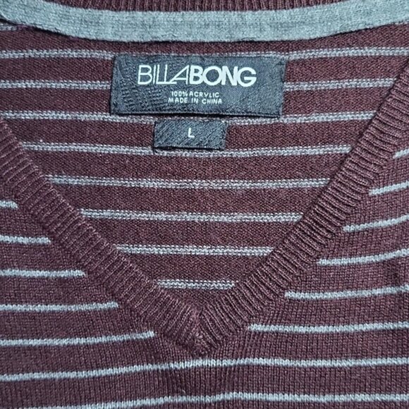 Billabong Men's Sweater Size L V-neck Knitted Striped Preppy - Picture 3 of 6